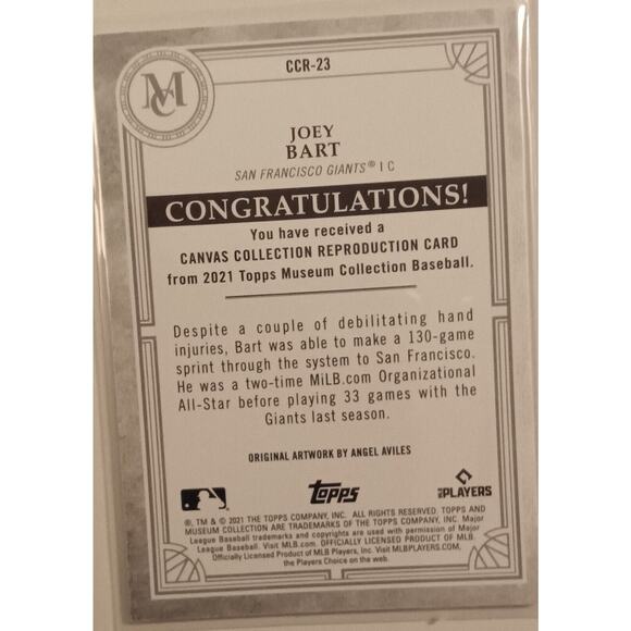 JOEY BART 2021 TOPPS MUSEUM COLLECTION CANVAS CCR23 RC SAN FRANCISCO GIANTS - Picture 5 of 6